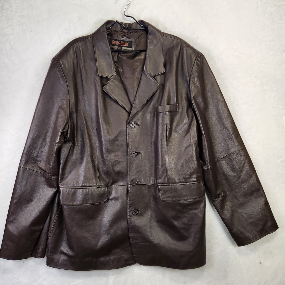 Guide Gear Mens 3XL Brown Genuine Leather Blazer‎ Sport Coat Button Front